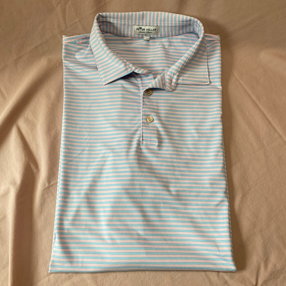 Peter‎ Millar Mens XXL Summer Comfort Golf Polo Shirt Striped Performance Pink
